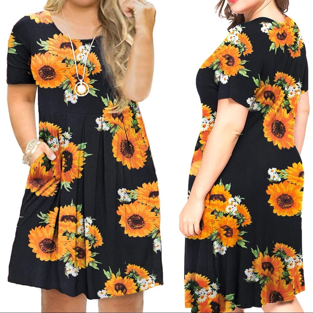 FOLUNSI Women's Plus Size Short Sleeve Pleated Casual Shirt Dress with Pockets